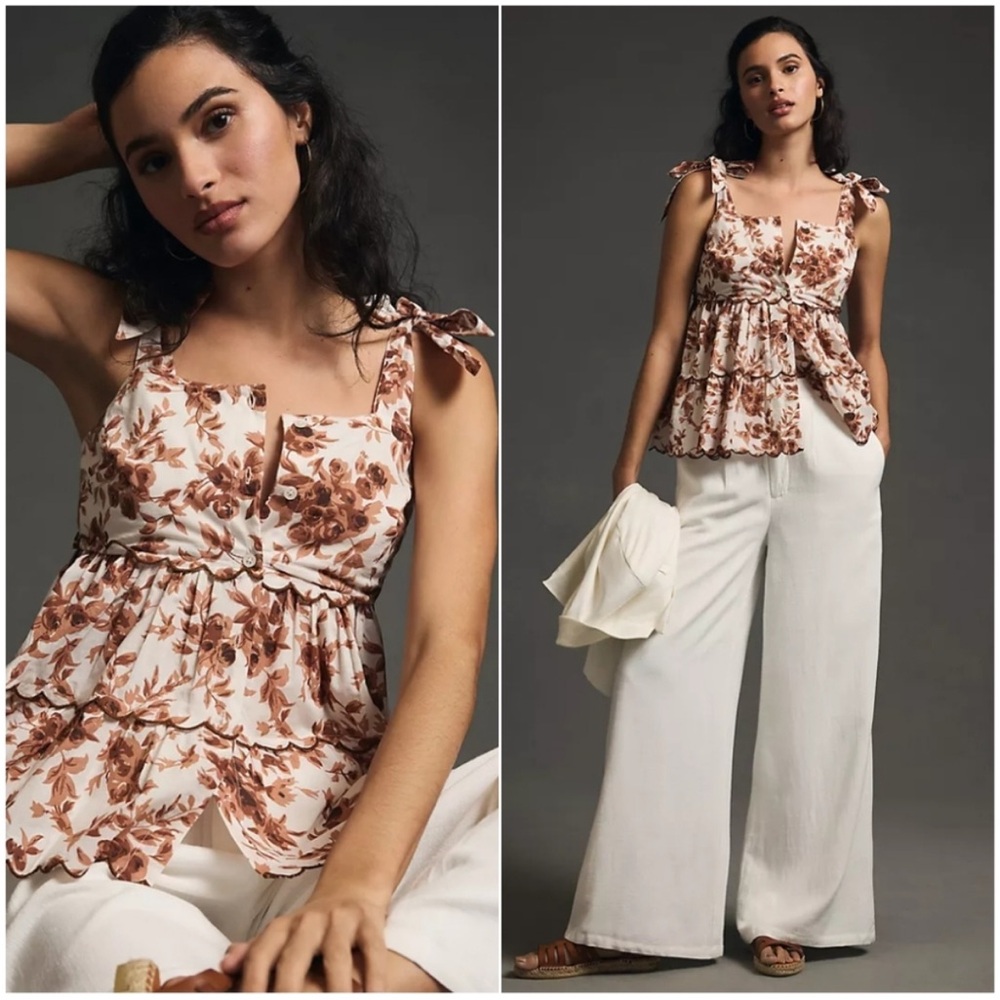 Mille Brown Floral Button Down Tank Top